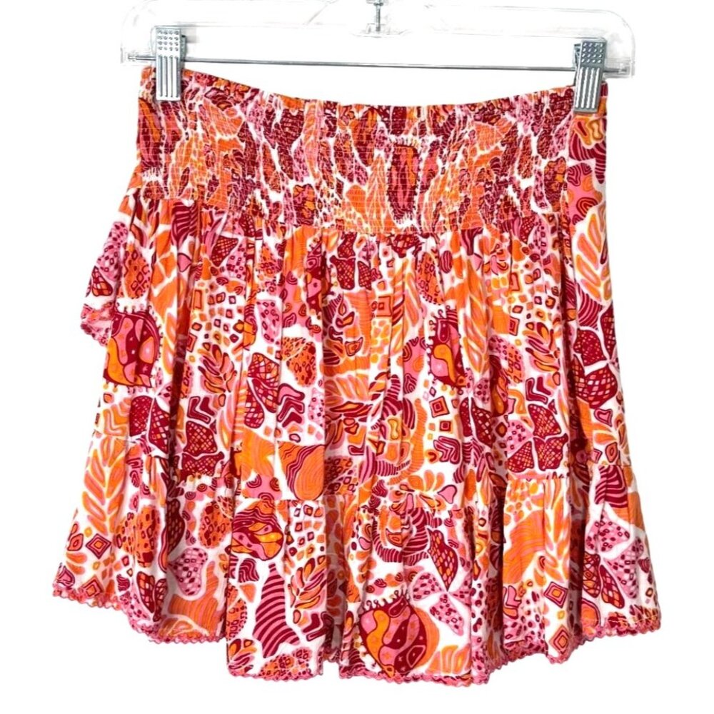 Poupette St. Barth Mabelle Mini Skirt Red Chagal Ruffled Womens XS - Picture 3 of 10